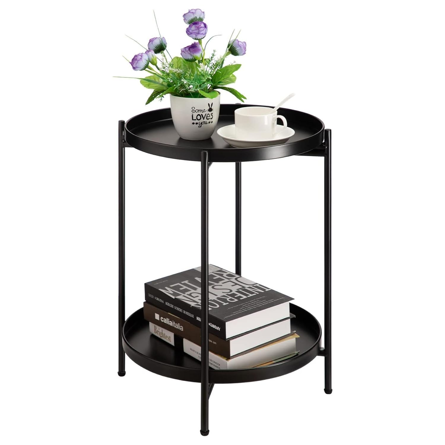 Metal Side Table | End Table with Marble Top | Black Iron Frame | Modern Accent Table