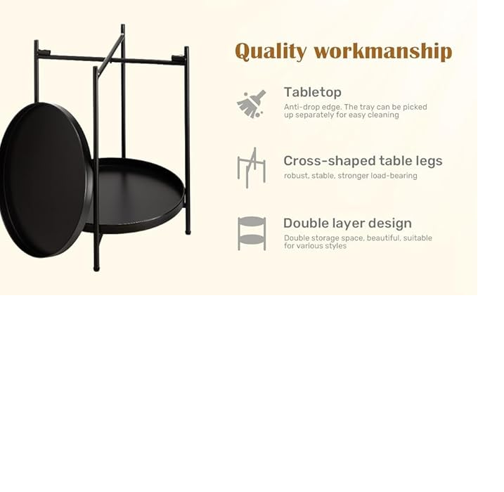 Metal Side Table | End Table with Marble Top | Black Iron Frame | Modern Accent Table