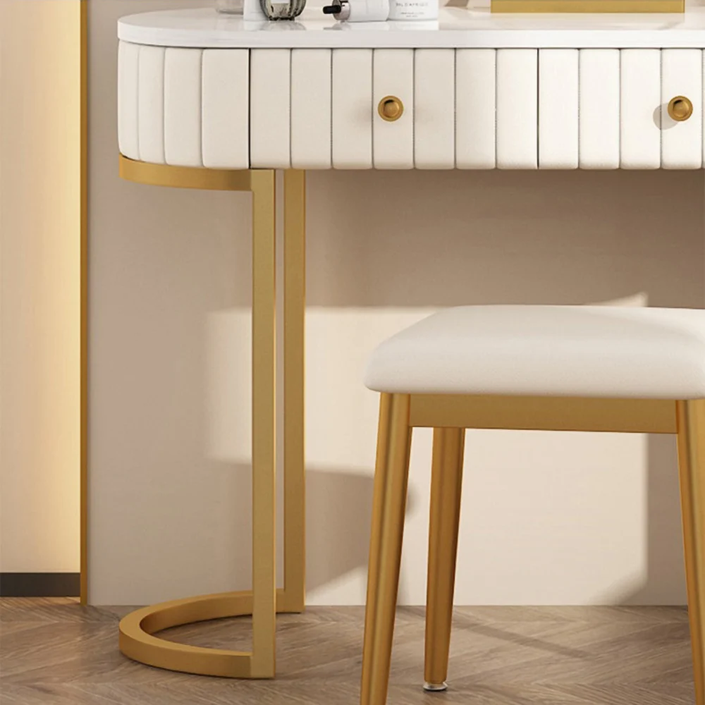 CAPSULE DESIGN MAKEUP VANITY EXPANDABLE UPHOLSTERED WOODEN DRESSING TABLE WITH 5 DRAWERS