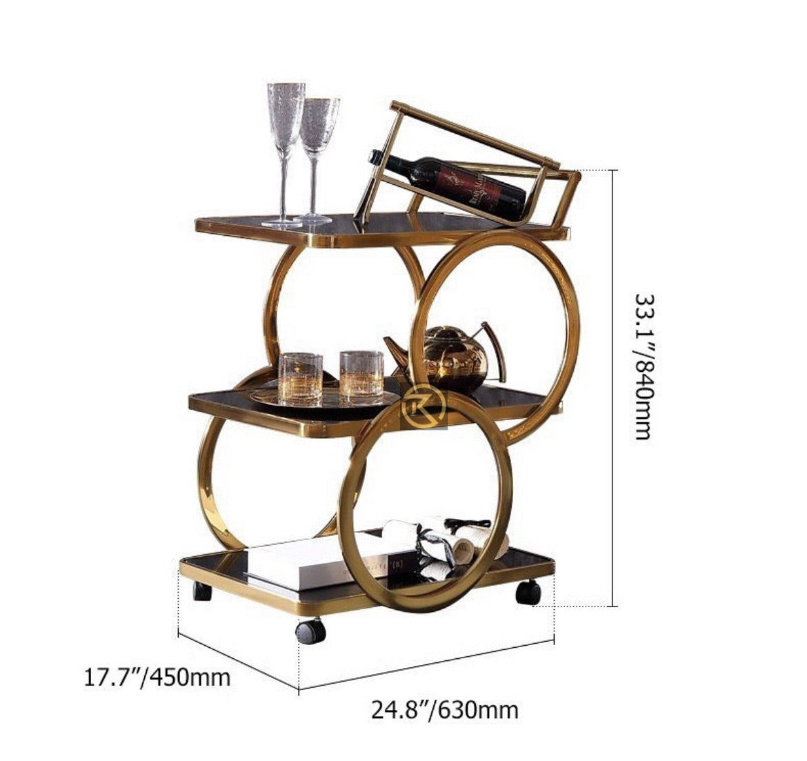 Rare Objects Modern 3-Tier Full Ring Home Serving Trolley