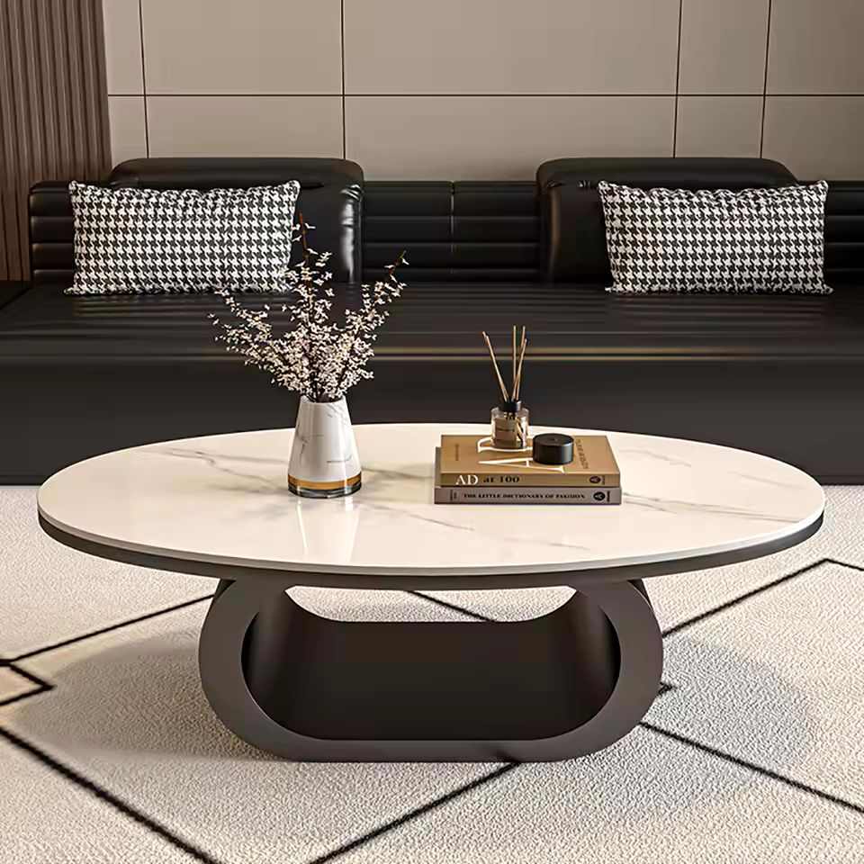 Oval Coffee Table with Marble Top