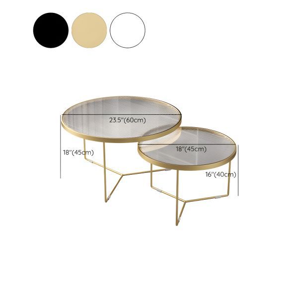Nesting Coffee Table Set of 2 with Round Fluted Glass Top