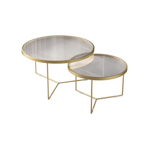 Nesting Coffee Table Set of 2 with Round Fluted Glass Top