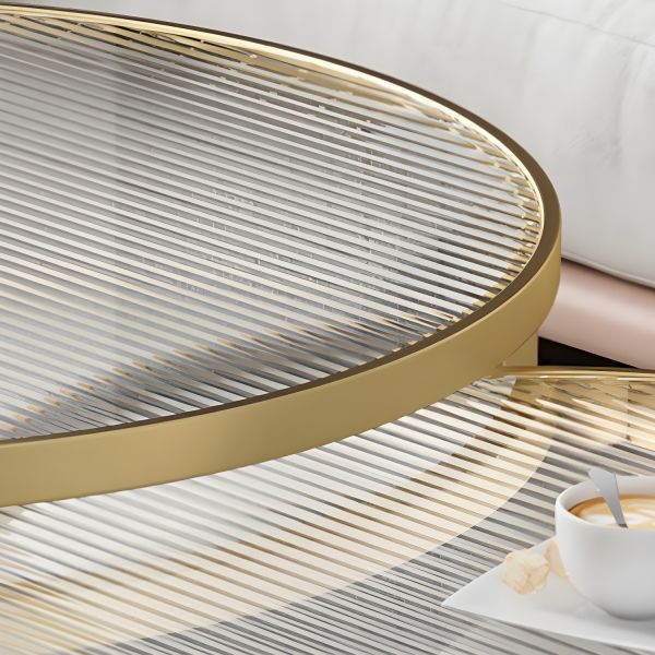 Nesting Coffee Table Set of 2 with Round Fluted Glass Top