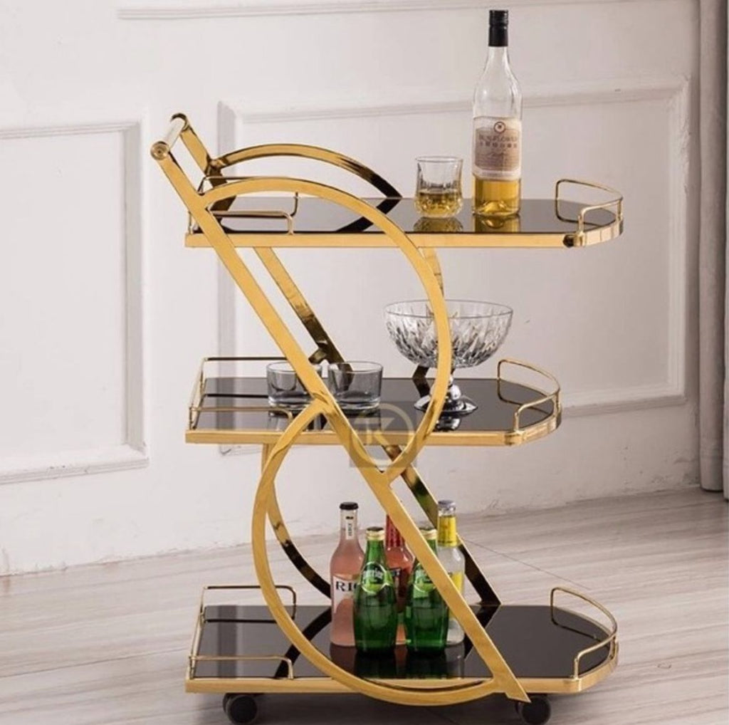 Modern 3-Tier Elegant Bar Cart in Gold Finish