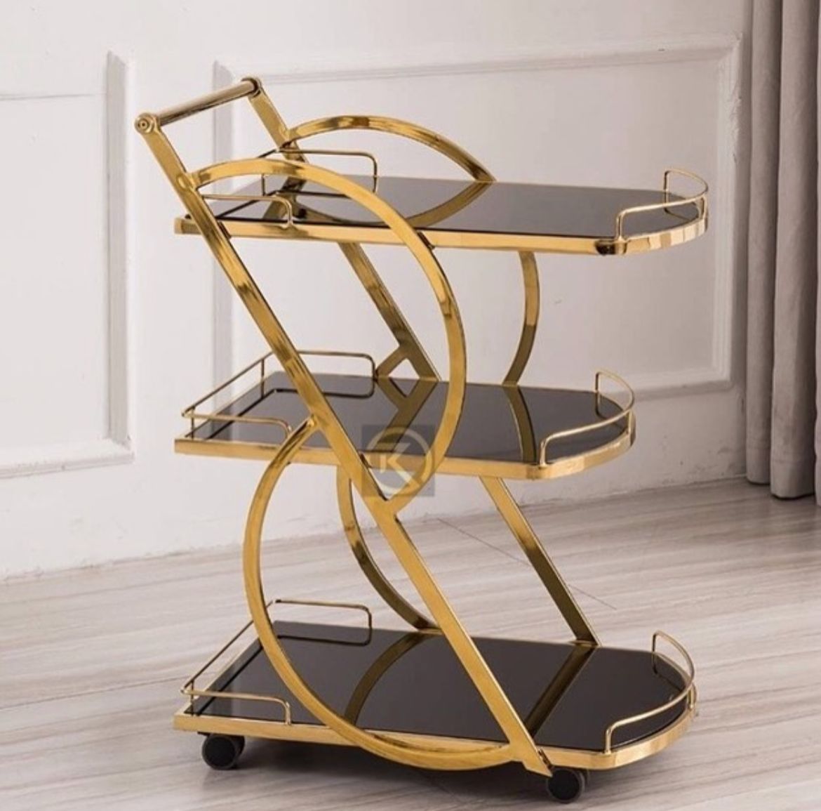 Modern 3-Tier Elegant Bar Cart in Gold Finish