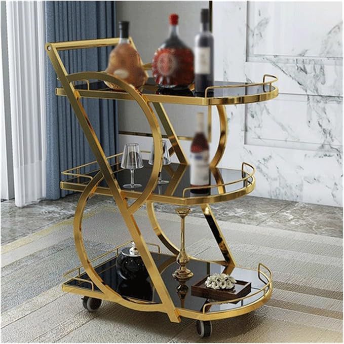 Modern 3-Tier Elegant Bar Cart in Gold Finish