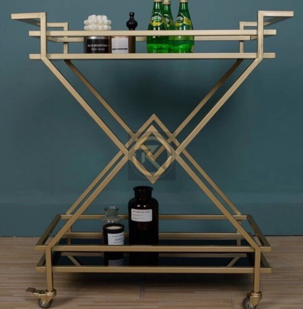 European Style Kitchen Trolley in Matte Gold Finish