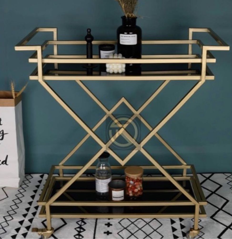 European Style Kitchen Trolley in Matte Gold Finish