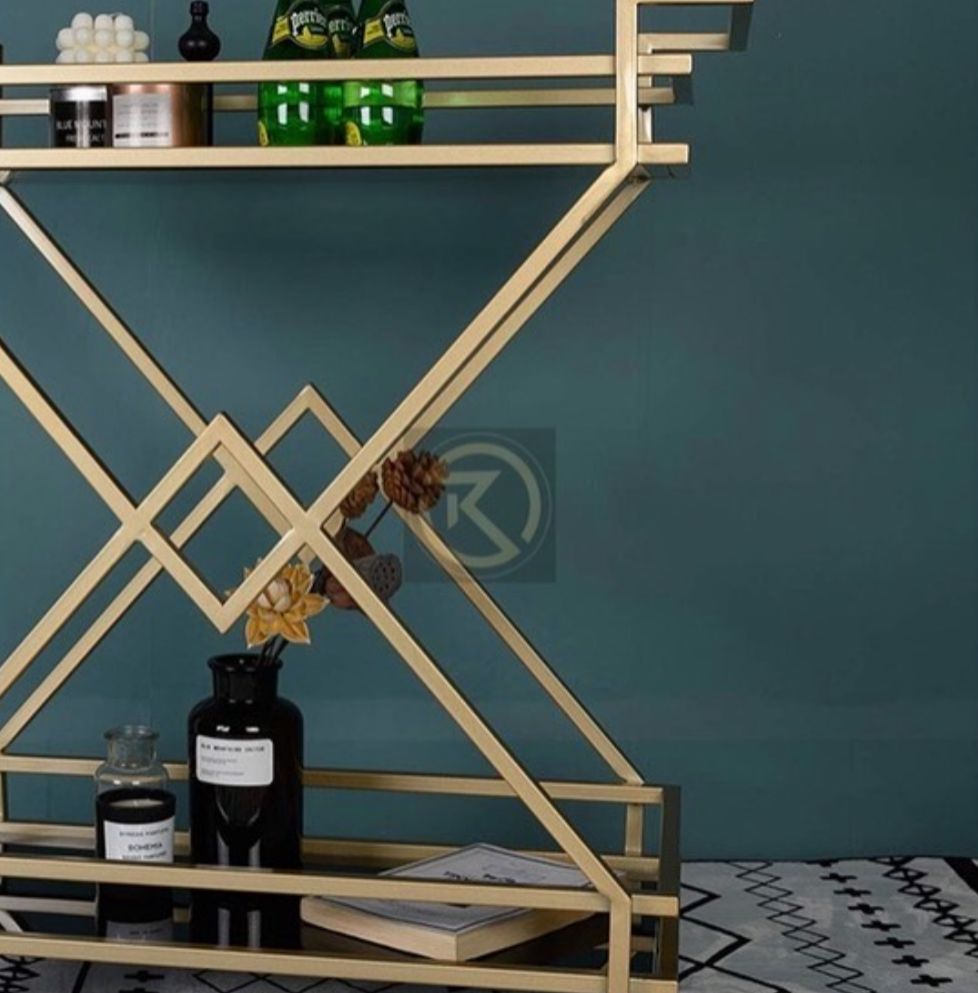 European Style Kitchen Trolley in Matte Gold Finish