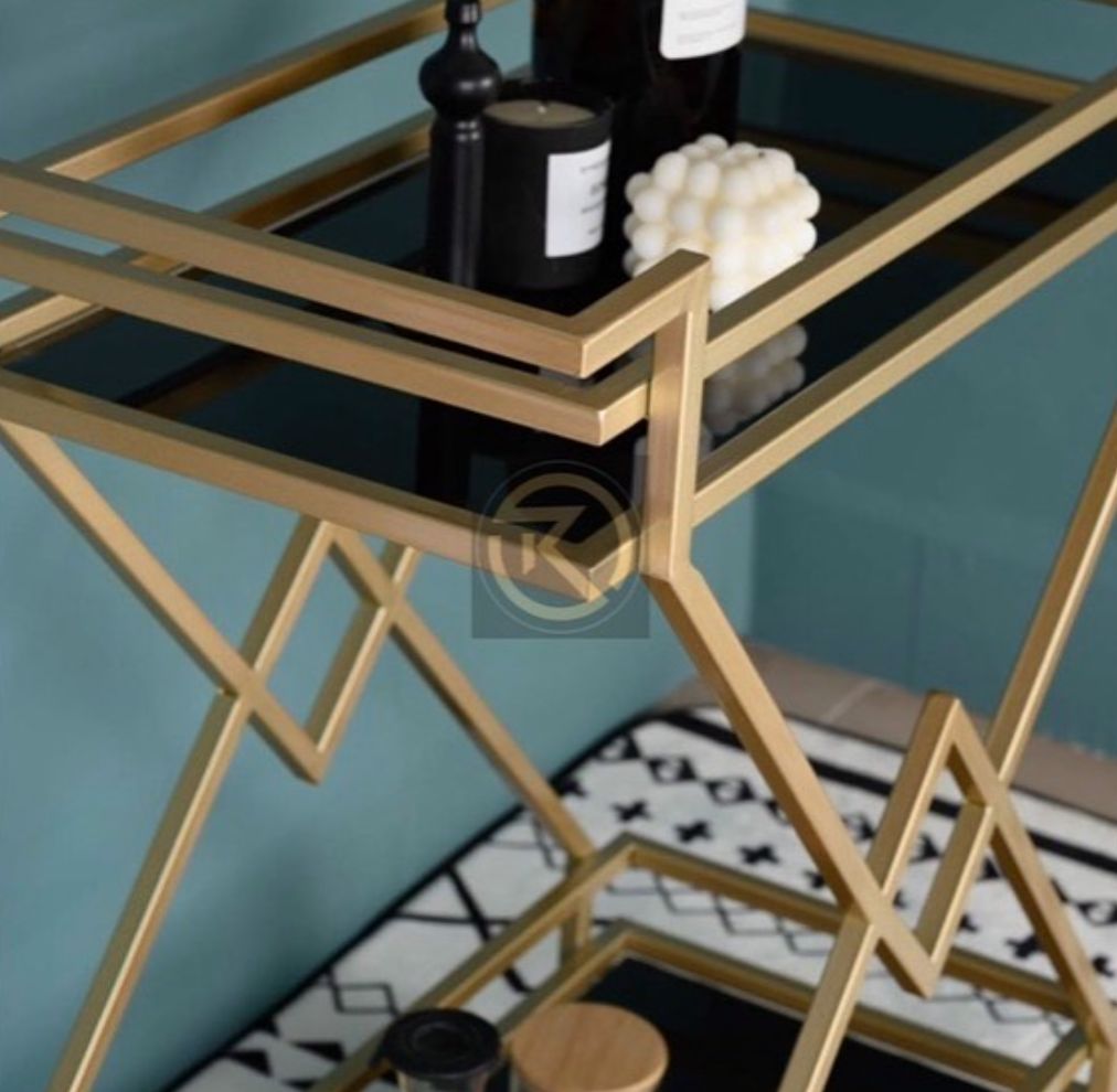 European Style Kitchen Trolley in Matte Gold Finish