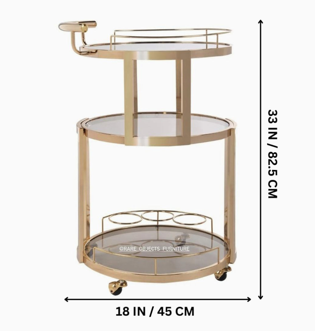 Luxury Round 3-Tier Serving Trolley in Gold Finish