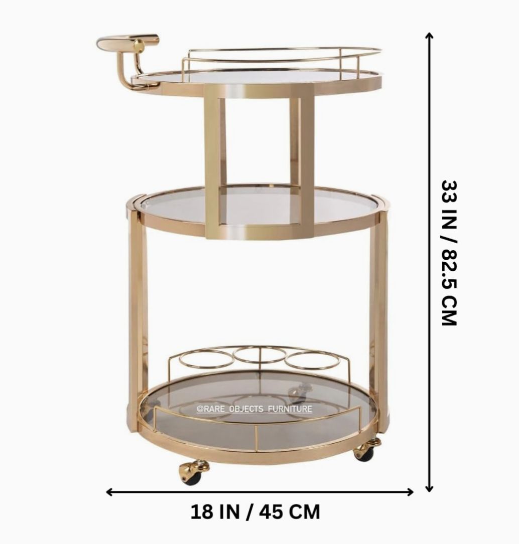 Luxury Round 3-Tier Serving Trolley in Gold Finish