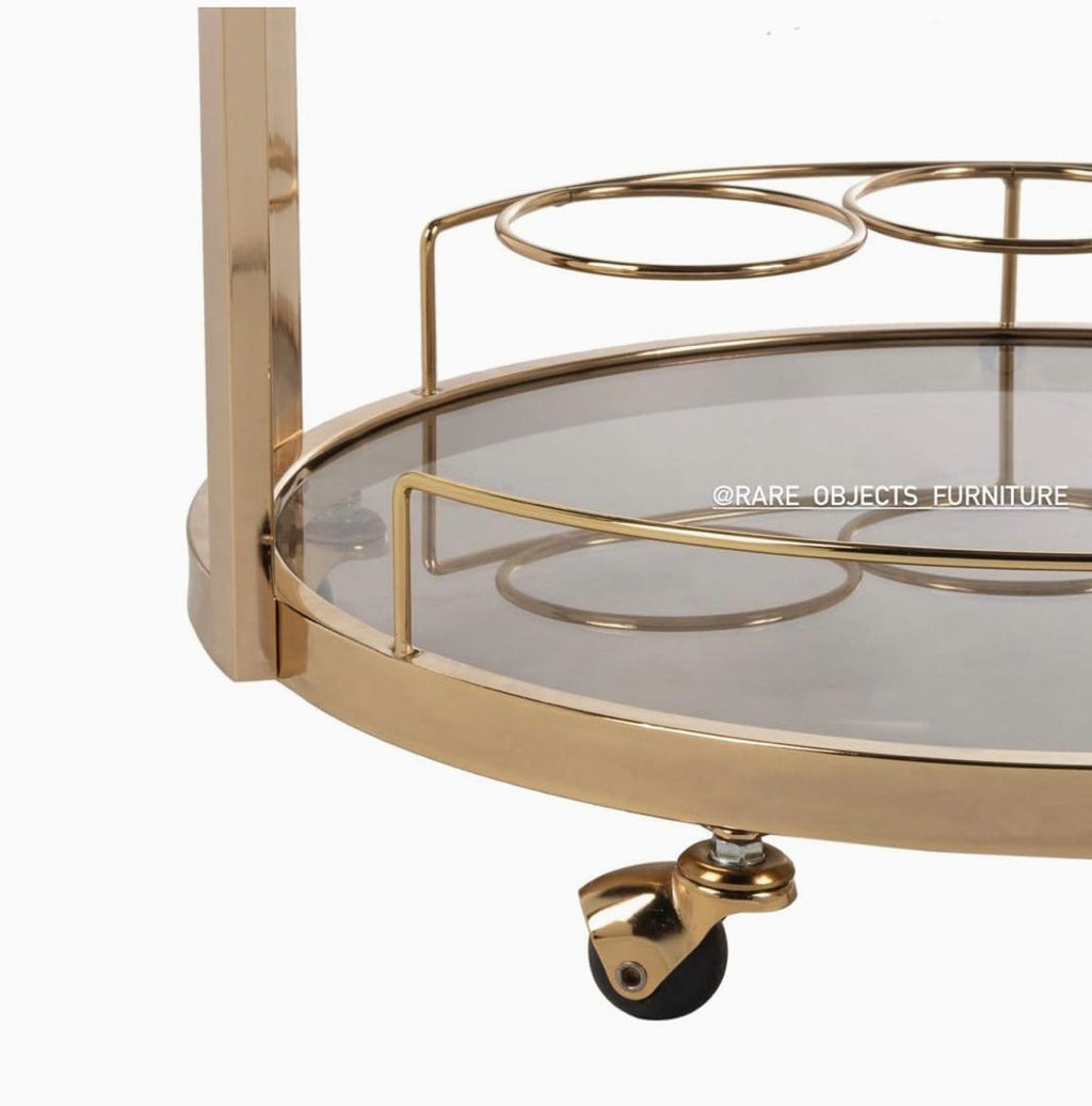 Luxury Round 3-Tier Serving Trolley in Gold Finish
