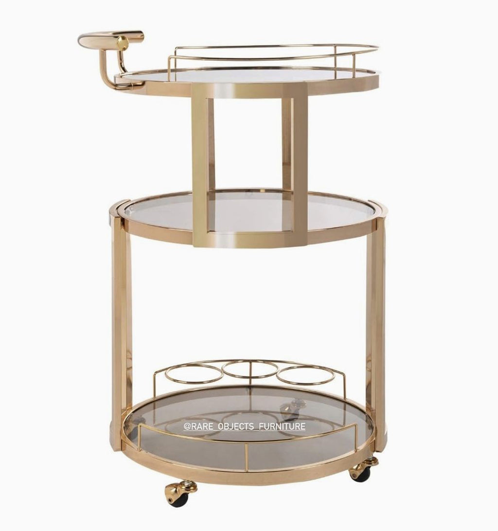 Luxury Round 3-Tier Serving Trolley in Gold Finish