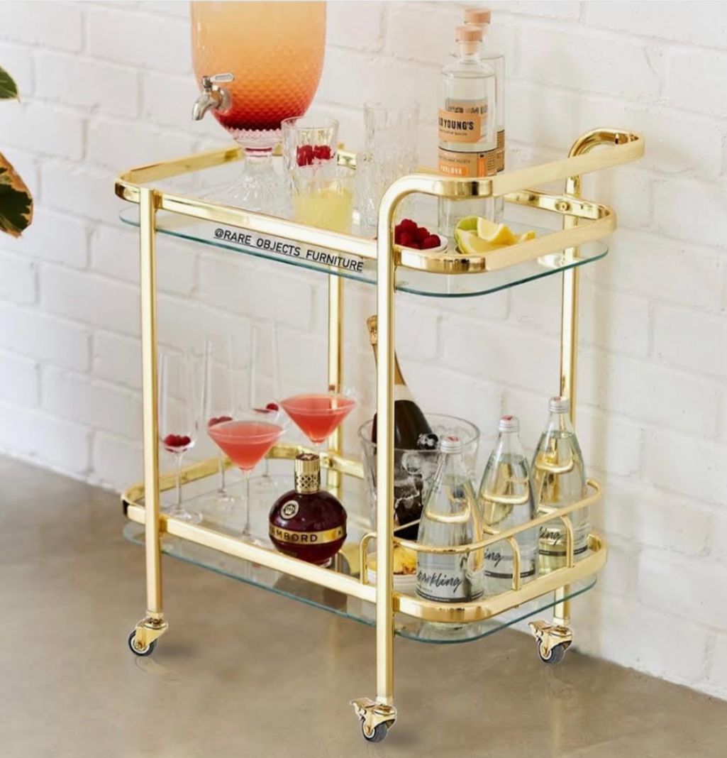 Modern 2-Tier Sleek Design Serving Trolley with Bottle Holders