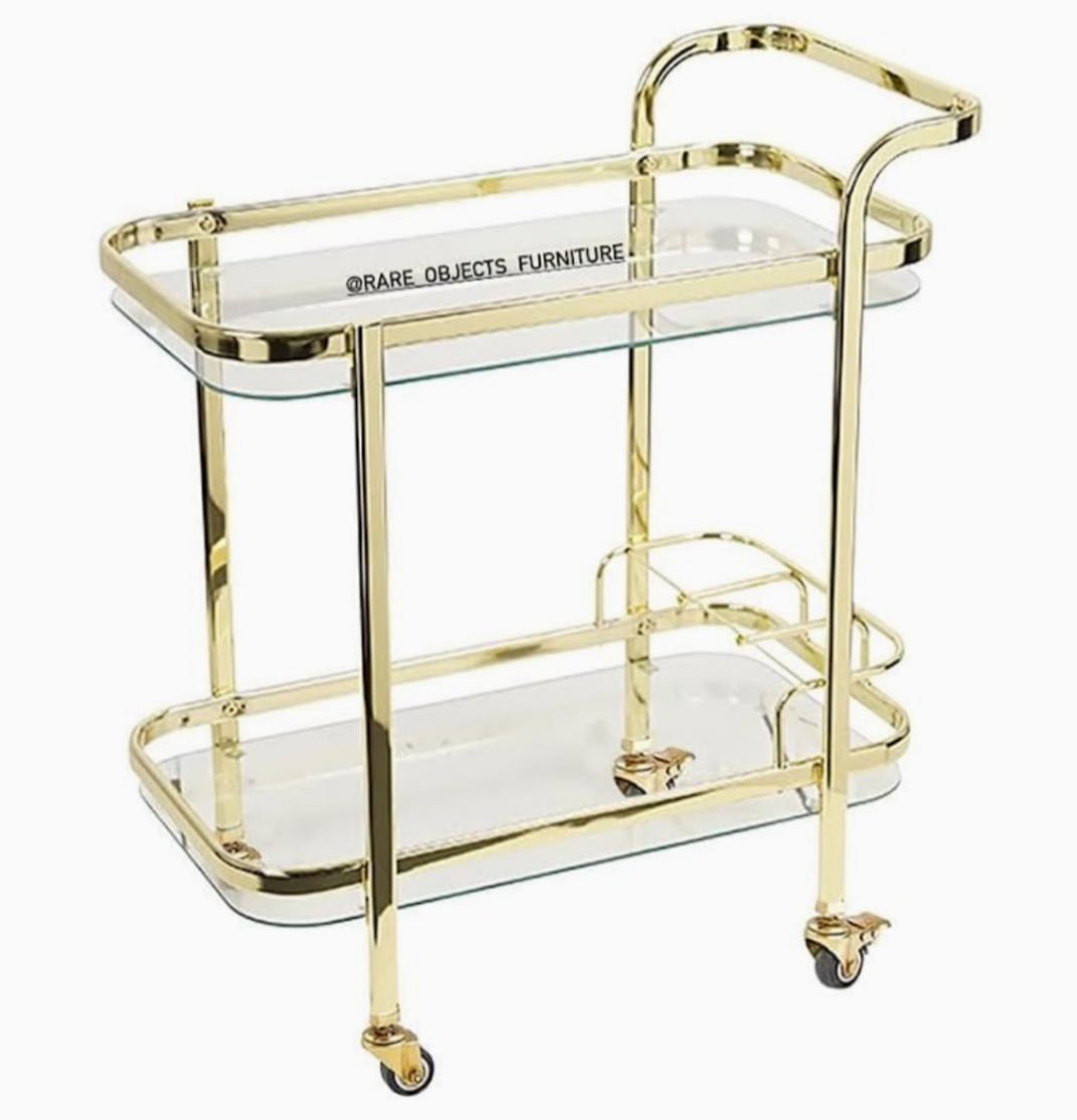 Modern 2-Tier Sleek Design Serving Trolley with Bottle Holders