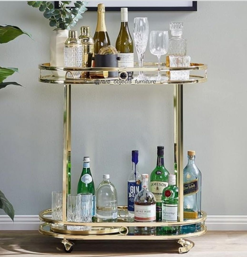 Classic Oval Miami Bar Cart with Mirror Glass Top