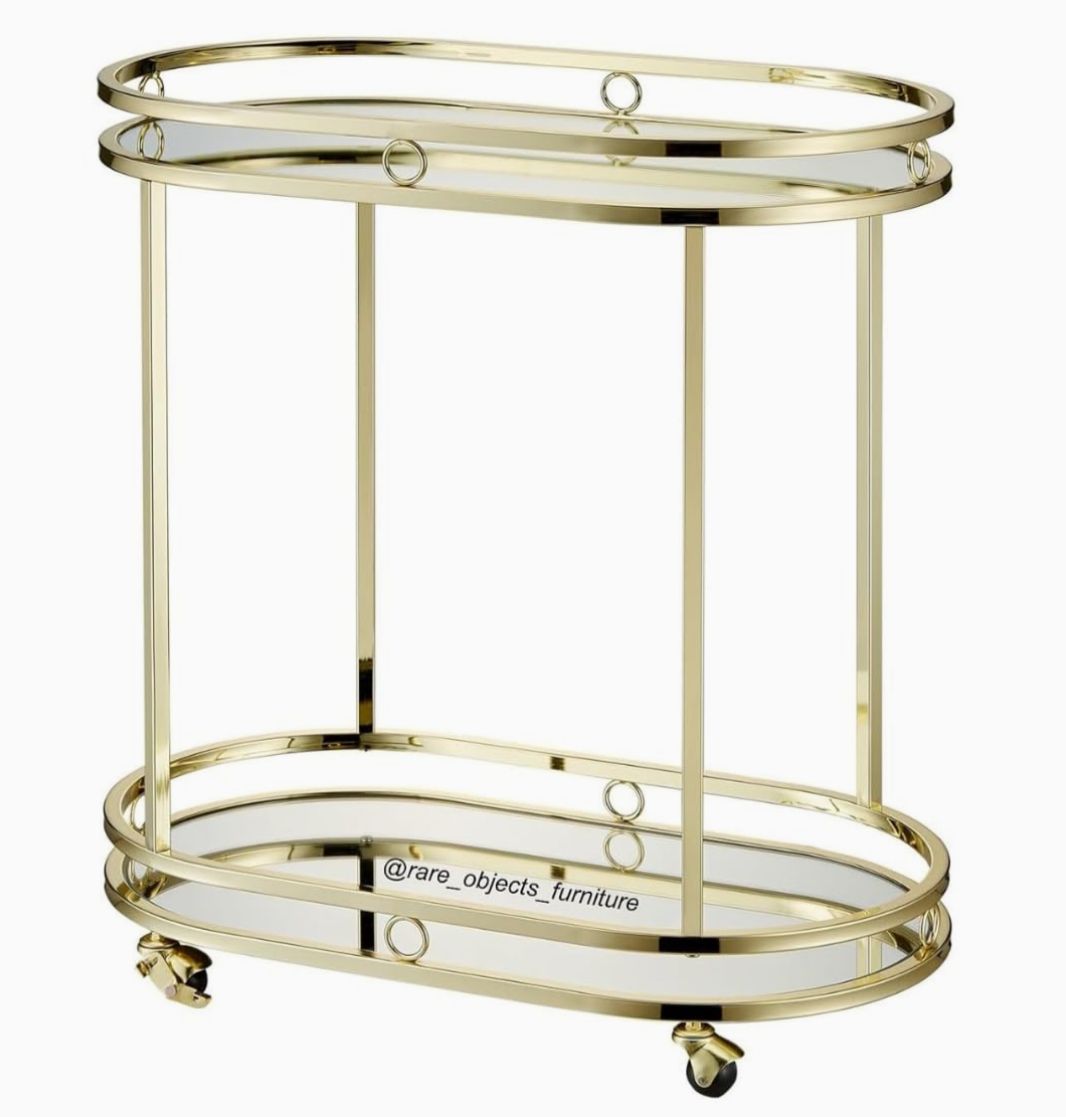 Classic Oval Miami Bar Cart with Mirror Glass Top