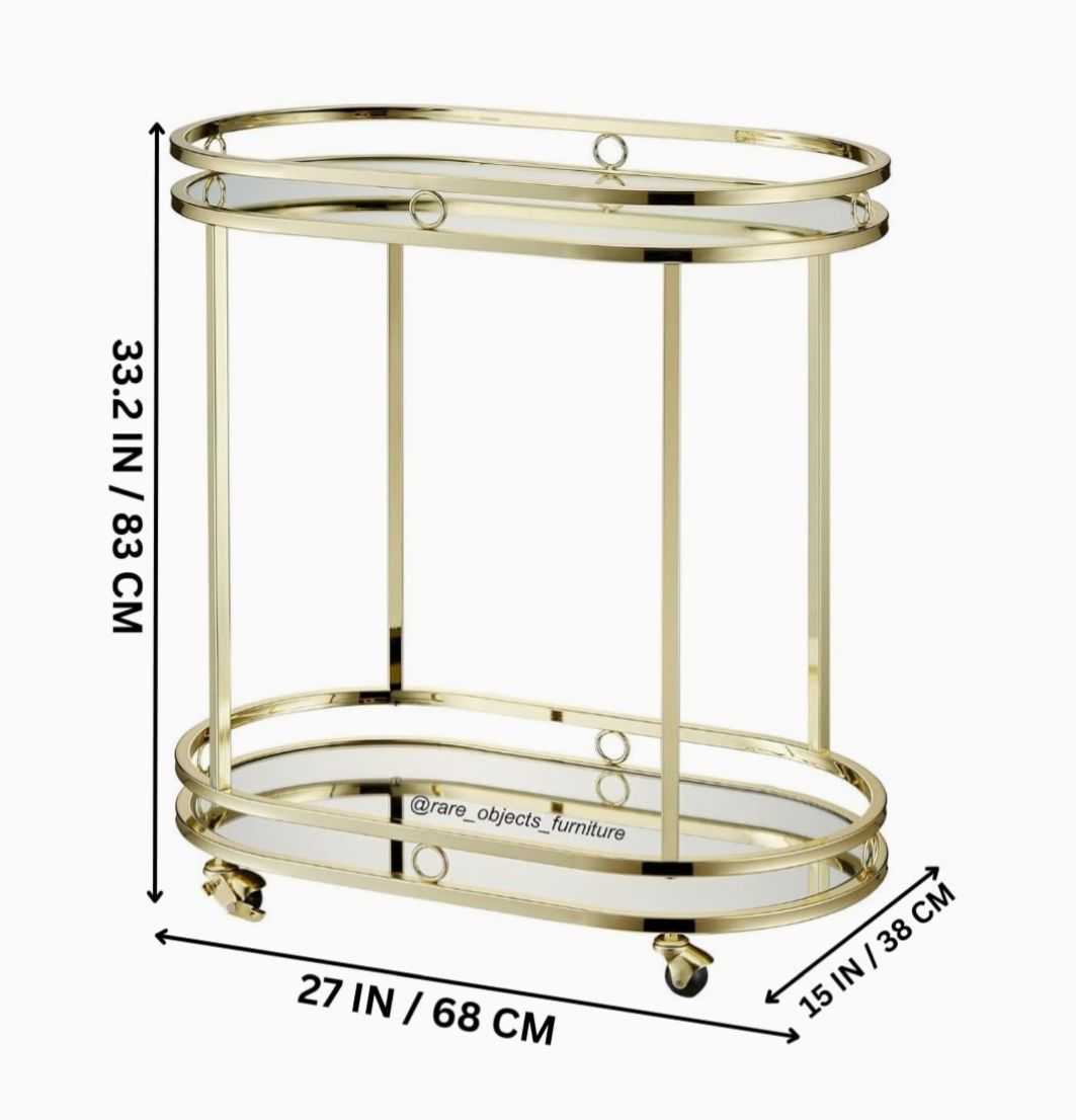 Classic Oval Miami Bar Cart with Mirror Glass Top