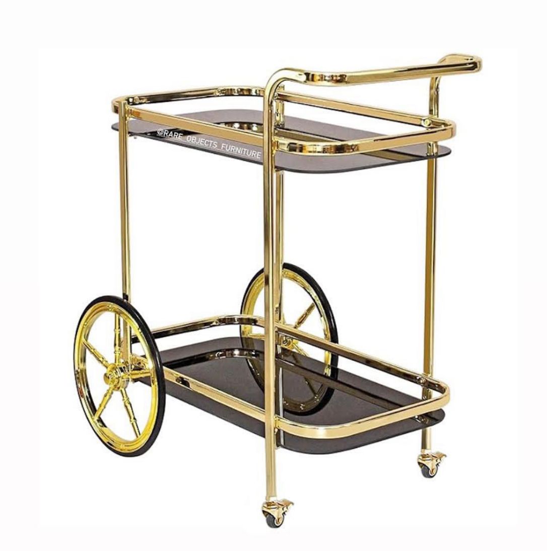 Antique Style Rectangular Serving Trolley in Luxury Gold Finish