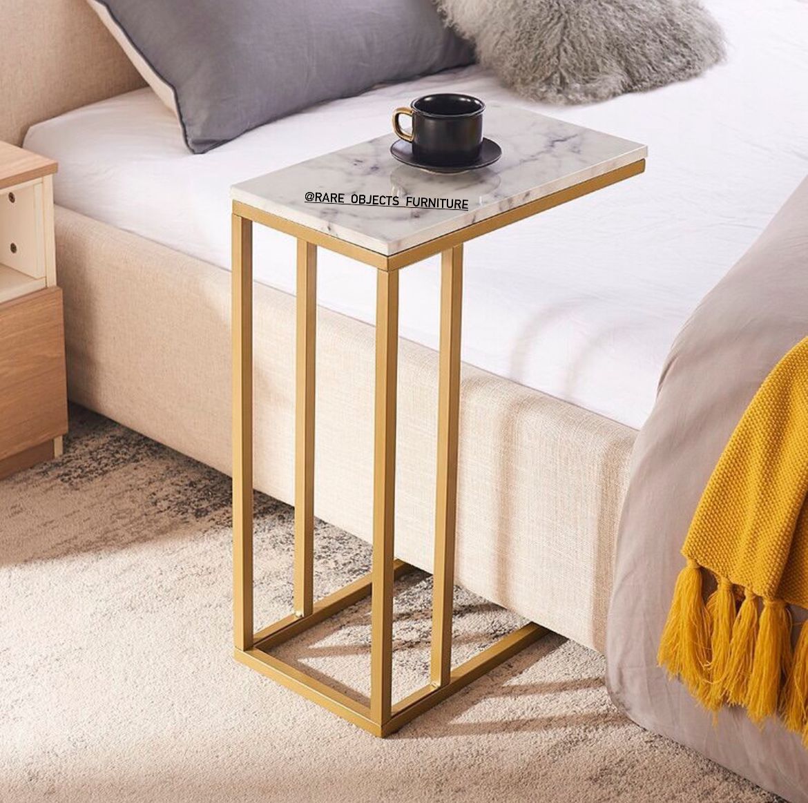 Sofa Side C-Table with White Marble Top