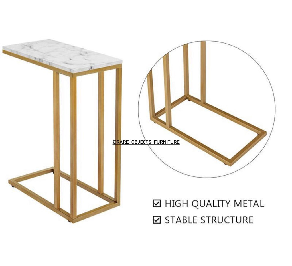 Sofa Side C-Table with White Marble Top