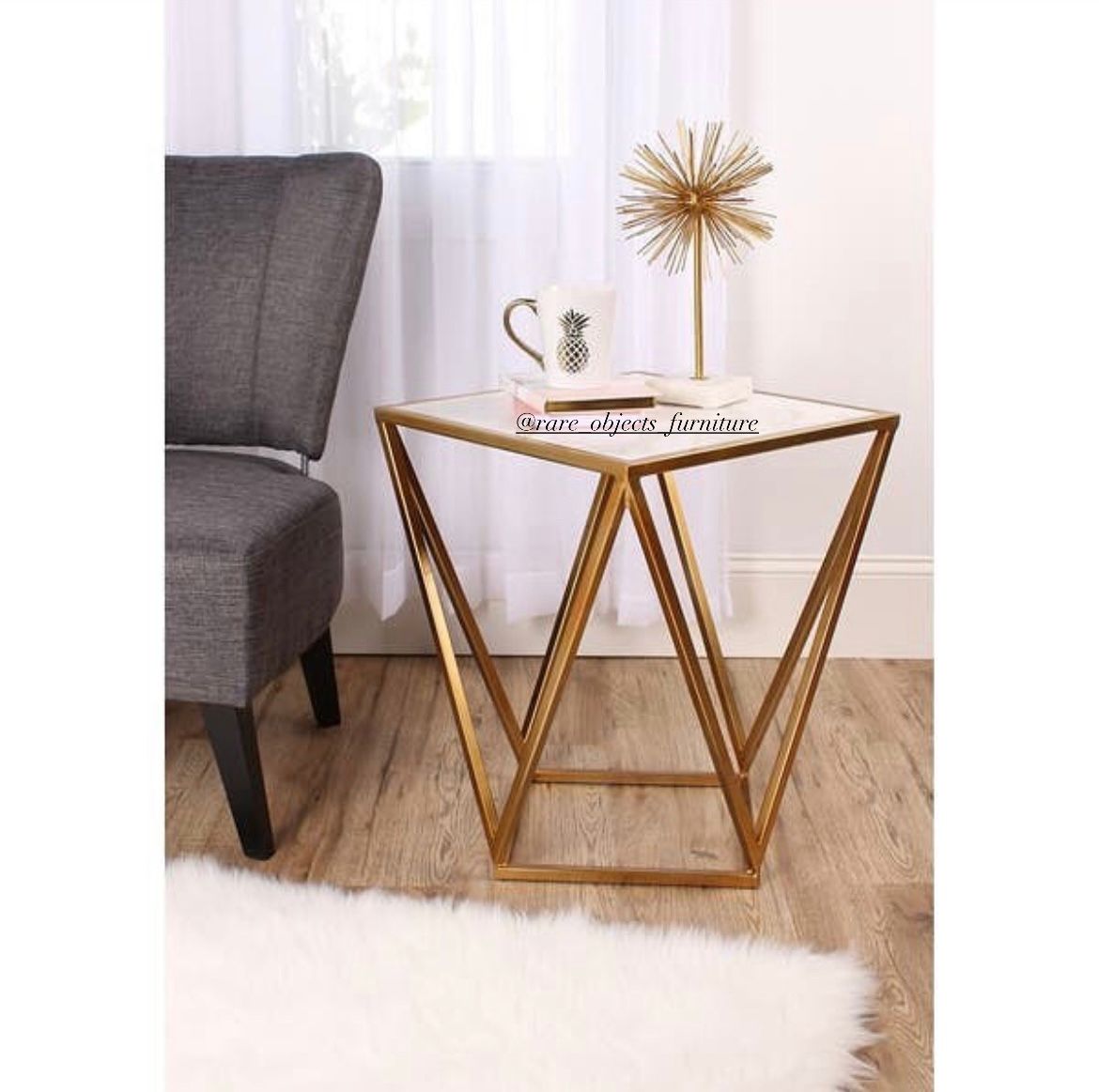 Modern Metal Accent Table with Marble Top