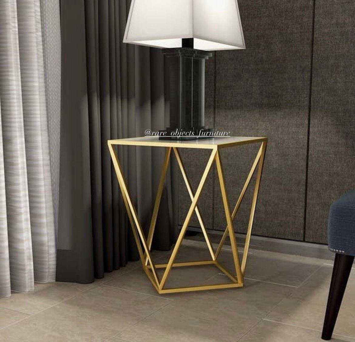 Modern Metal Accent Table with Marble Top