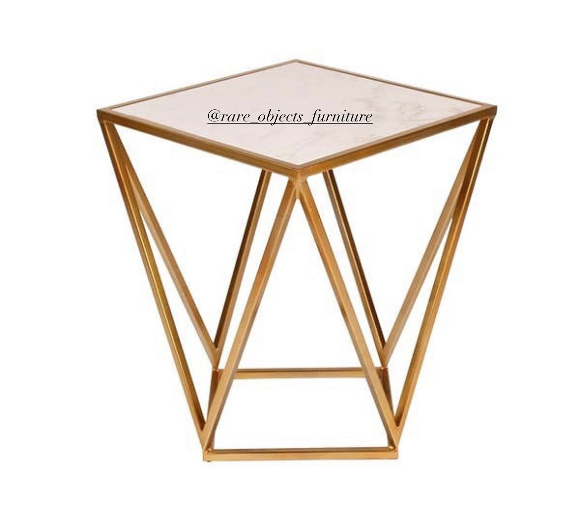 Modern Metal Accent Table with Marble Top