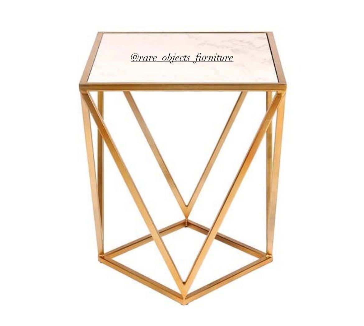 Modern Metal Accent Table with Marble Top
