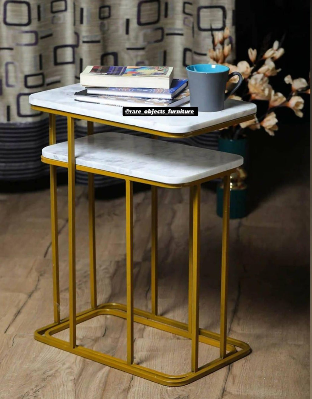 Metal Sofa Side C-Tables in Curved Rectangular Shape (Set of 2)