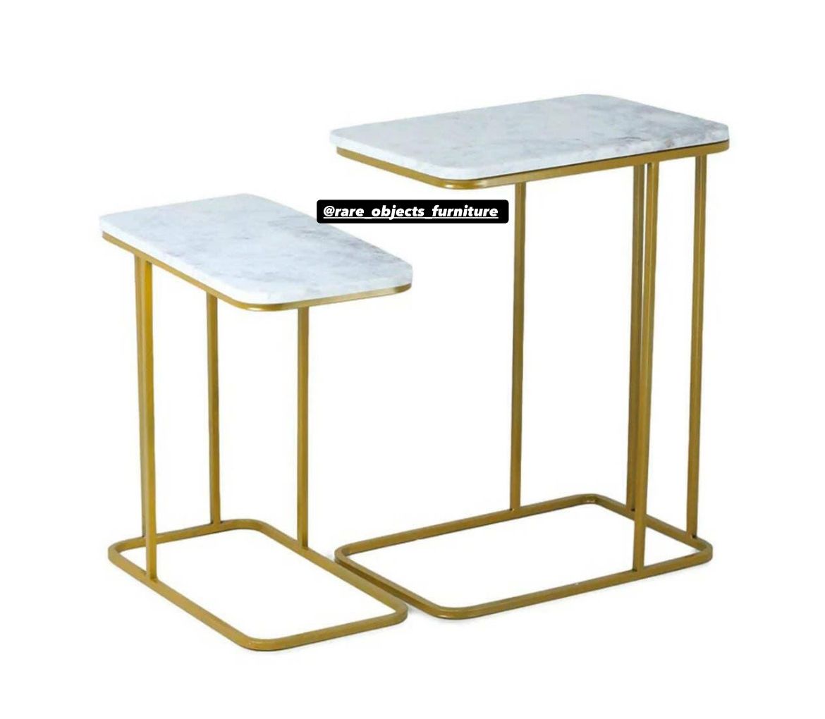 Metal Sofa Side C-Tables in Curved Rectangular Shape (Set of 2)