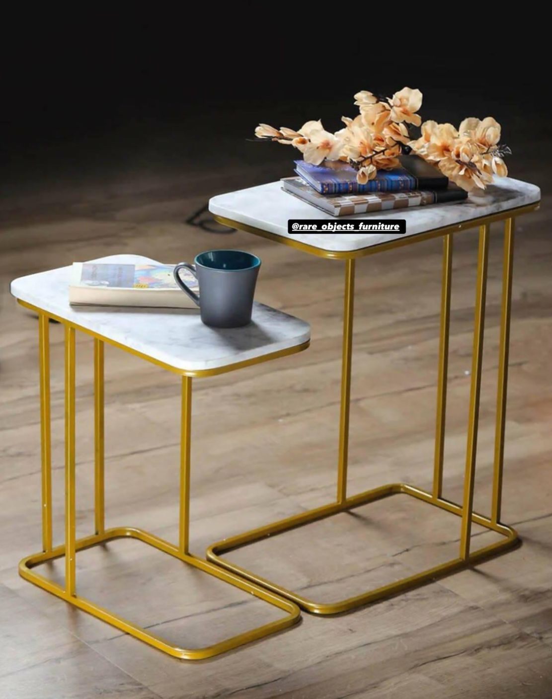 Metal Sofa Side C-Tables in Curved Rectangular Shape (Set of 2)