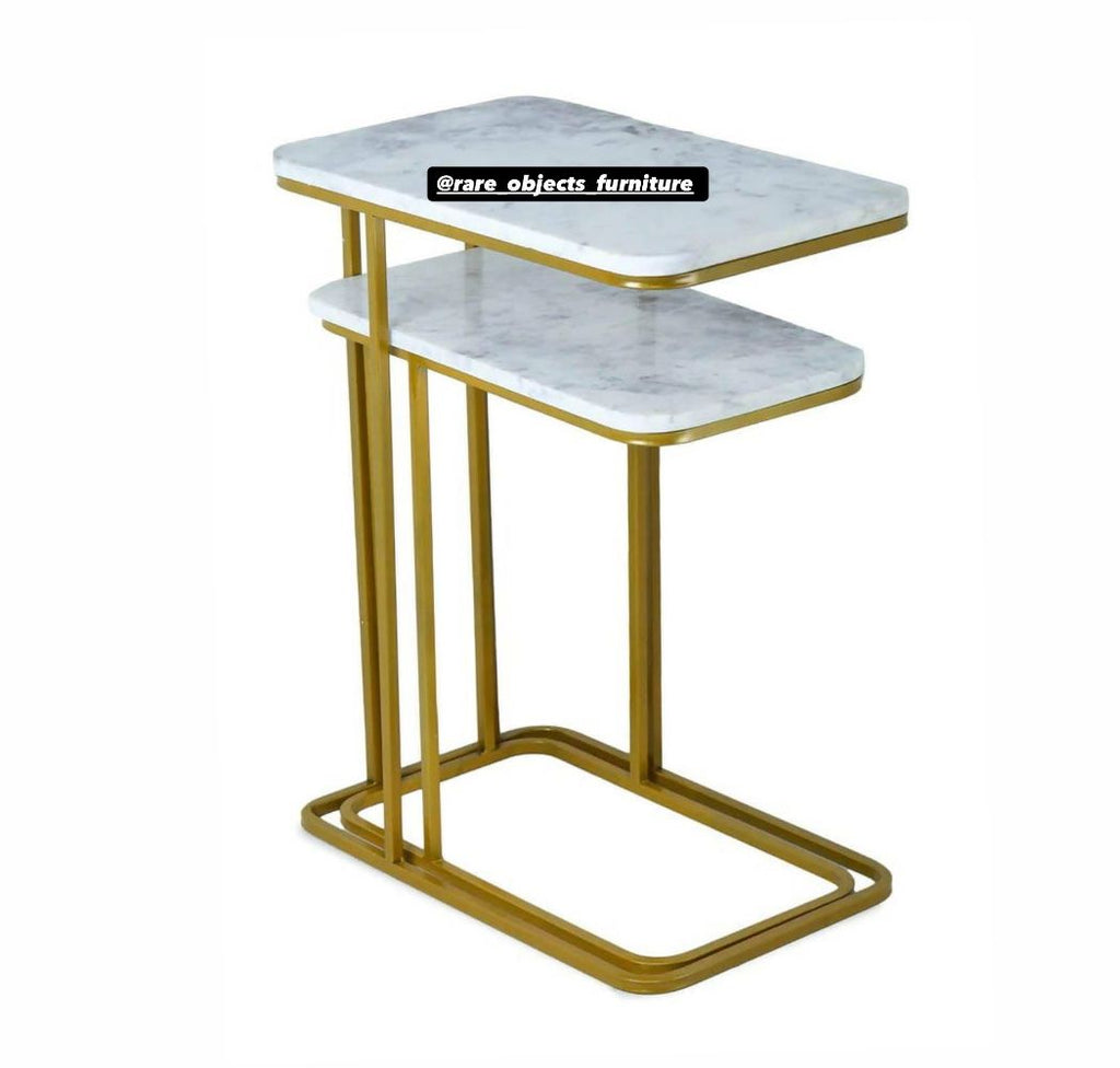 Metal Sofa Side C-Tables in Curved Rectangular Shape (Set of 2)