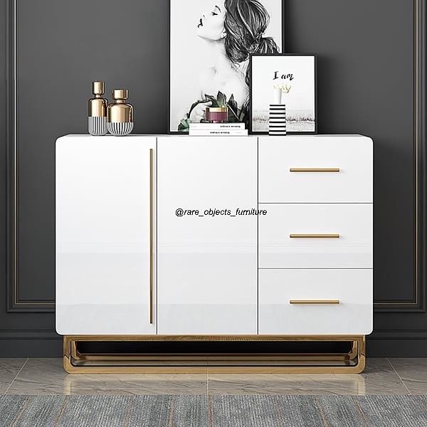 WHITE SMALL CABINET AND SIDEBOARD BUFFET WITH DOORS AND DRAWERS
