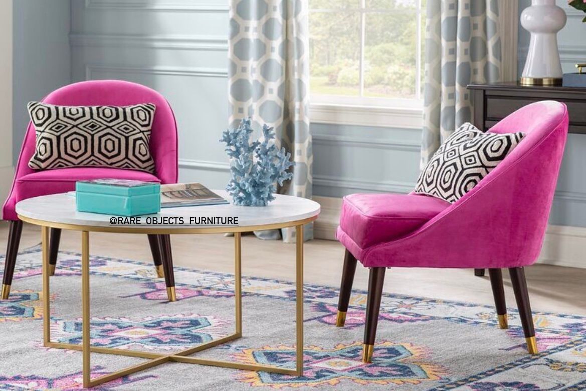 Round Decorative Coffee Table in Matte Gold Finish and White Marble Top