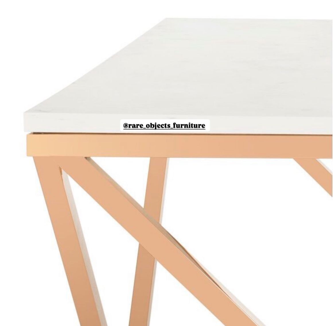 Geometric Rose Gold Coffee Table with Marble Top