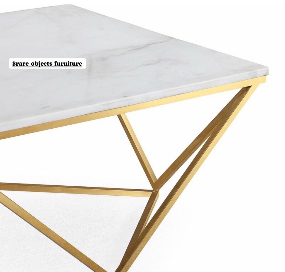 Geometric Matte Gold Coffee Table with Marble Top