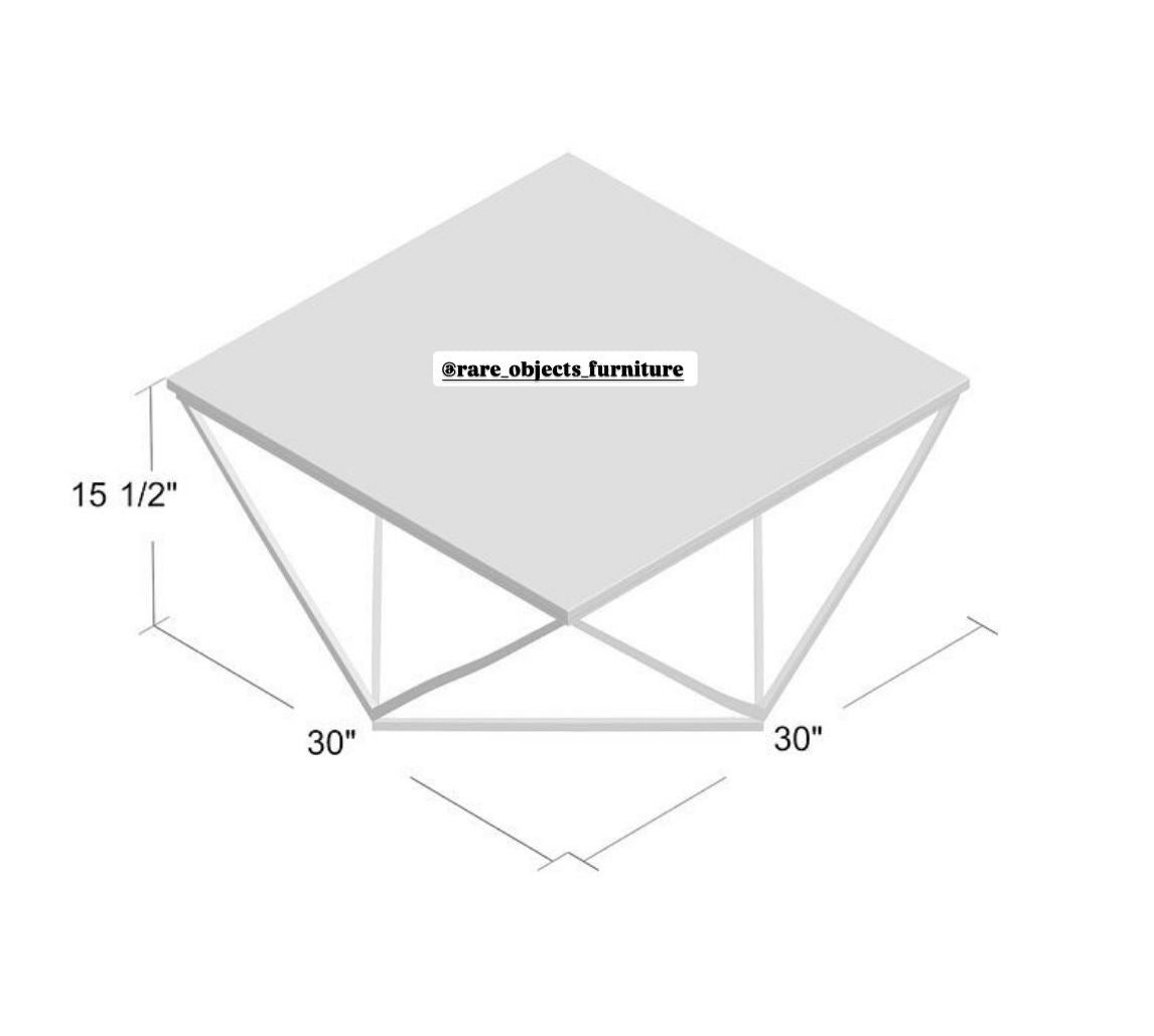 Geometric Matte Gold Coffee Table with Marble Top