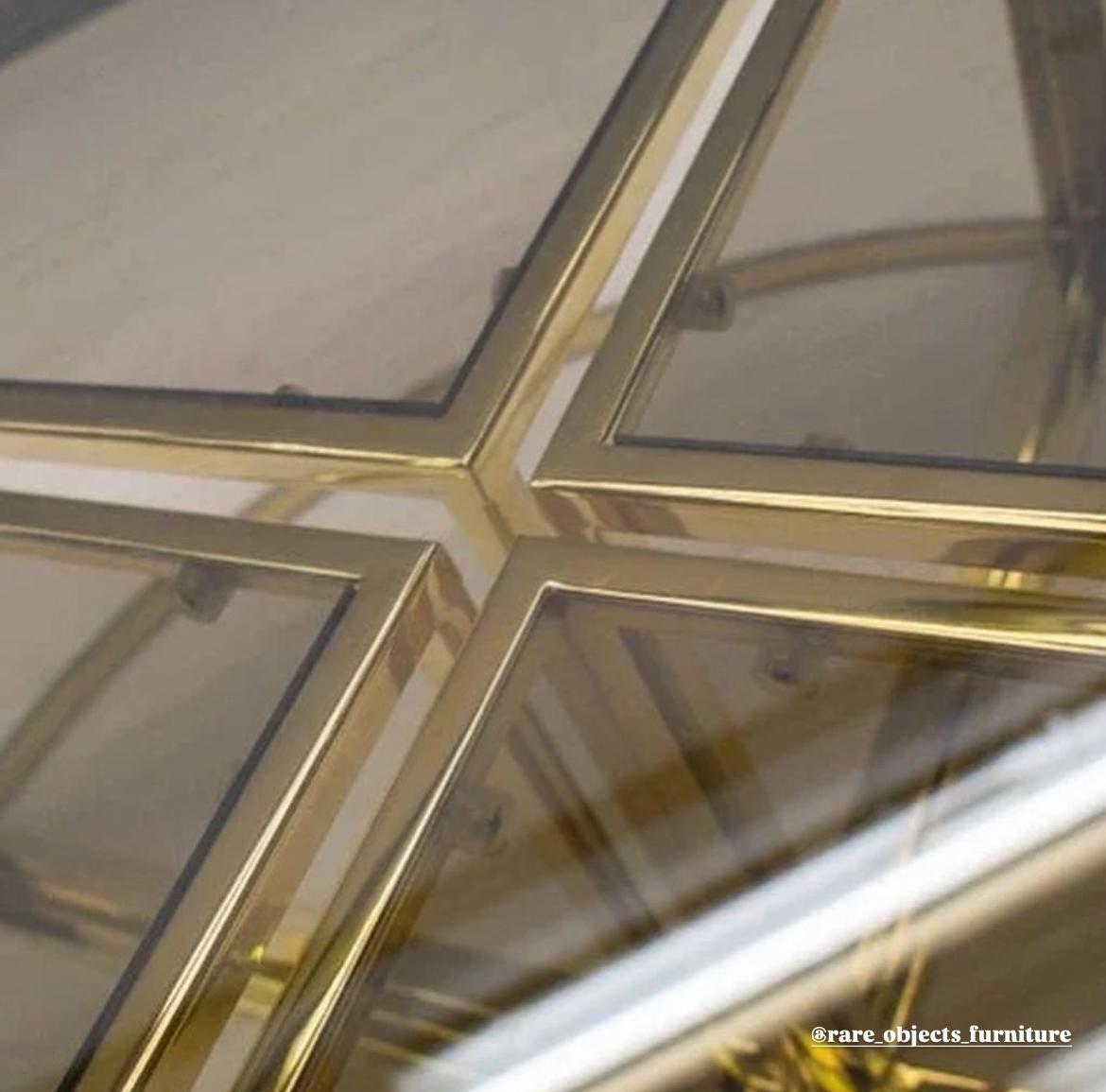 Modern Gold Coffee Table with 4 Nesting Tables in Brown Glass Top