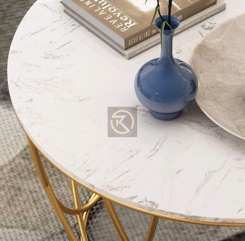 Round Matte Gold Tea Table for Bedroom/ Living Room