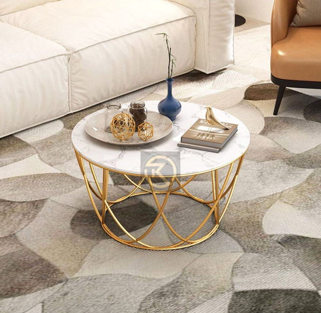 Round Matte Gold Tea Table for Bedroom/ Living Room