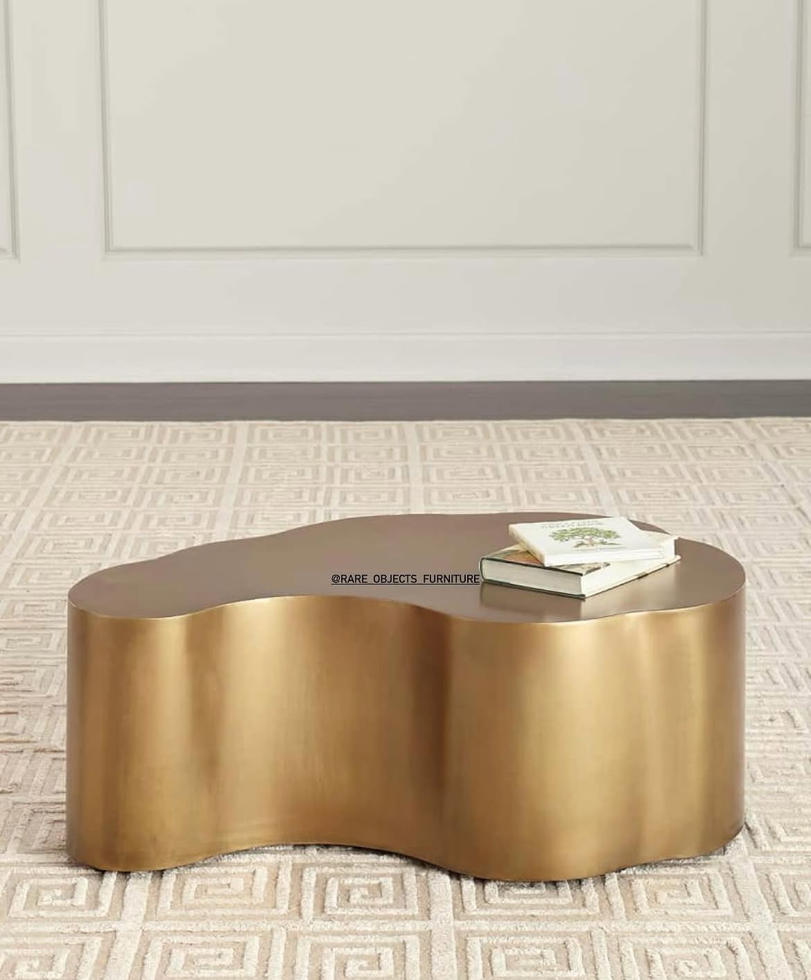 Modern Sculptural Coffee Table in Antique Brass Finish