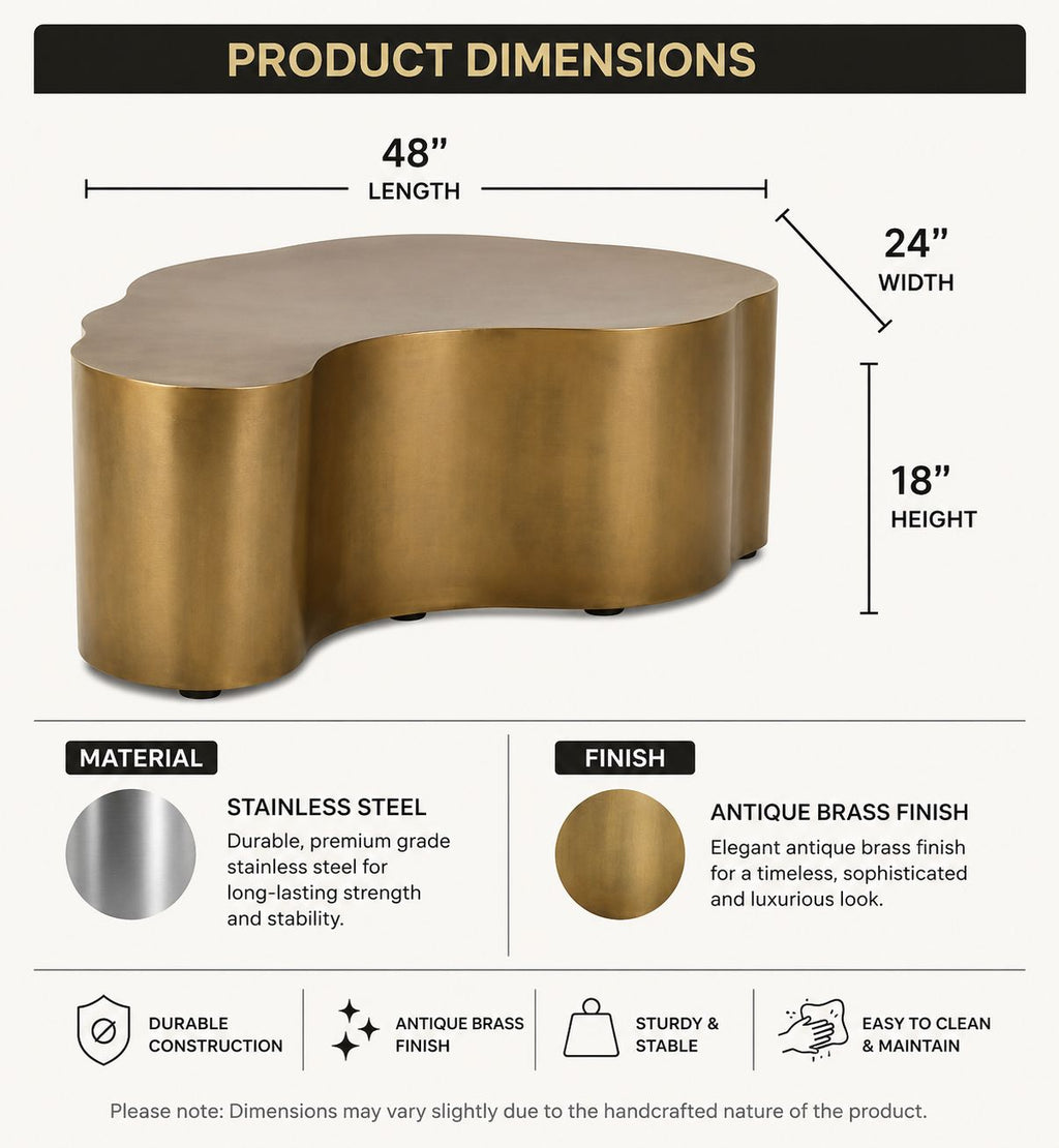 Modern Sculptural Coffee Table in Antique Brass Finish