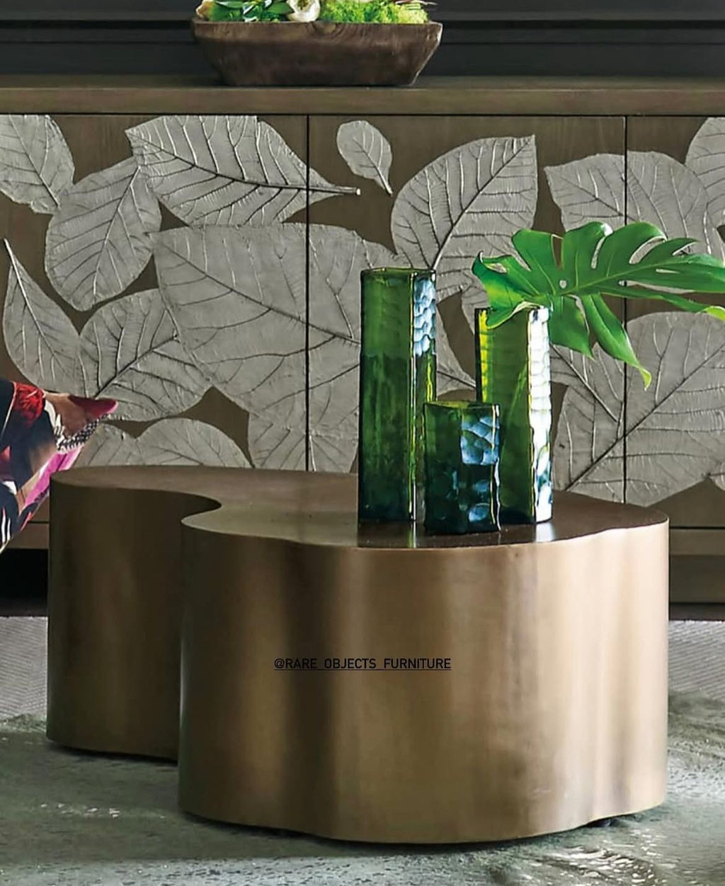 Modern Sculptural Coffee Table in Antique Brass Finish