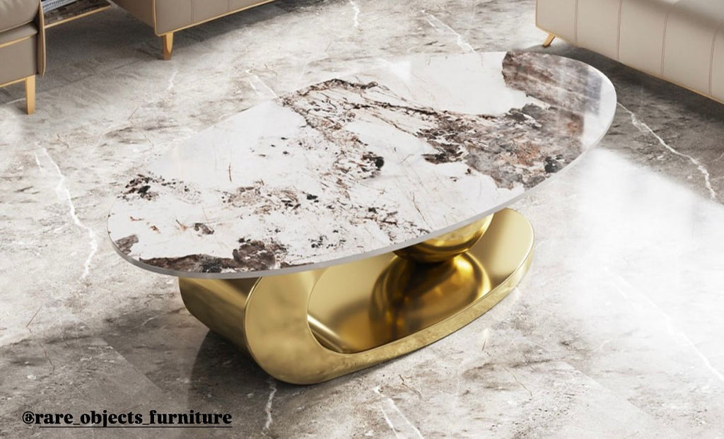 Luxury Coffee Table in Gold Base and Oval Stone Top