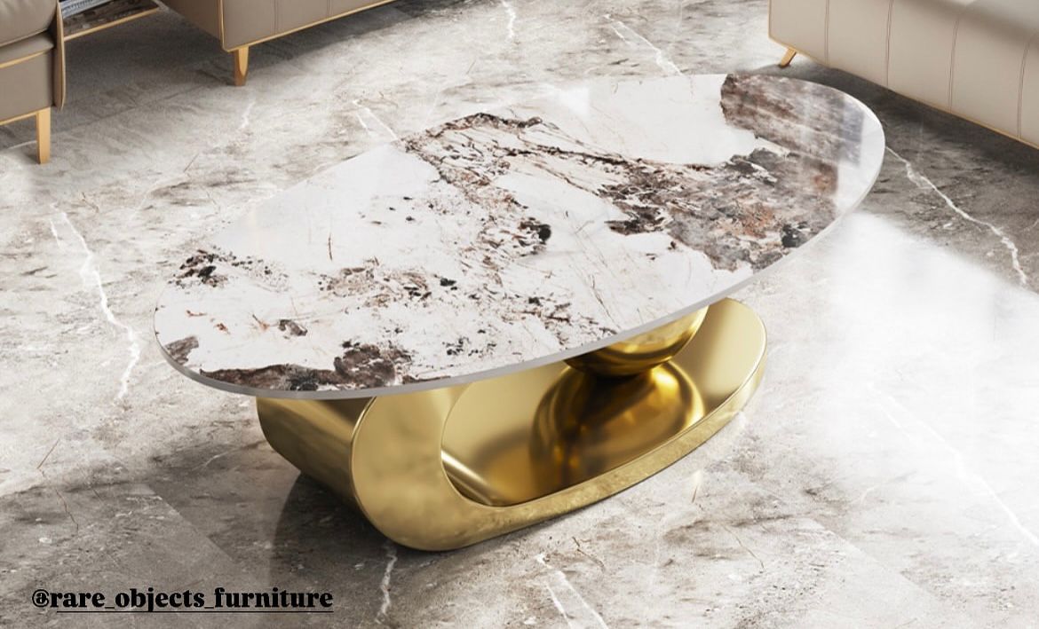 Luxury Coffee Table in Gold Base and Oval Stone Top