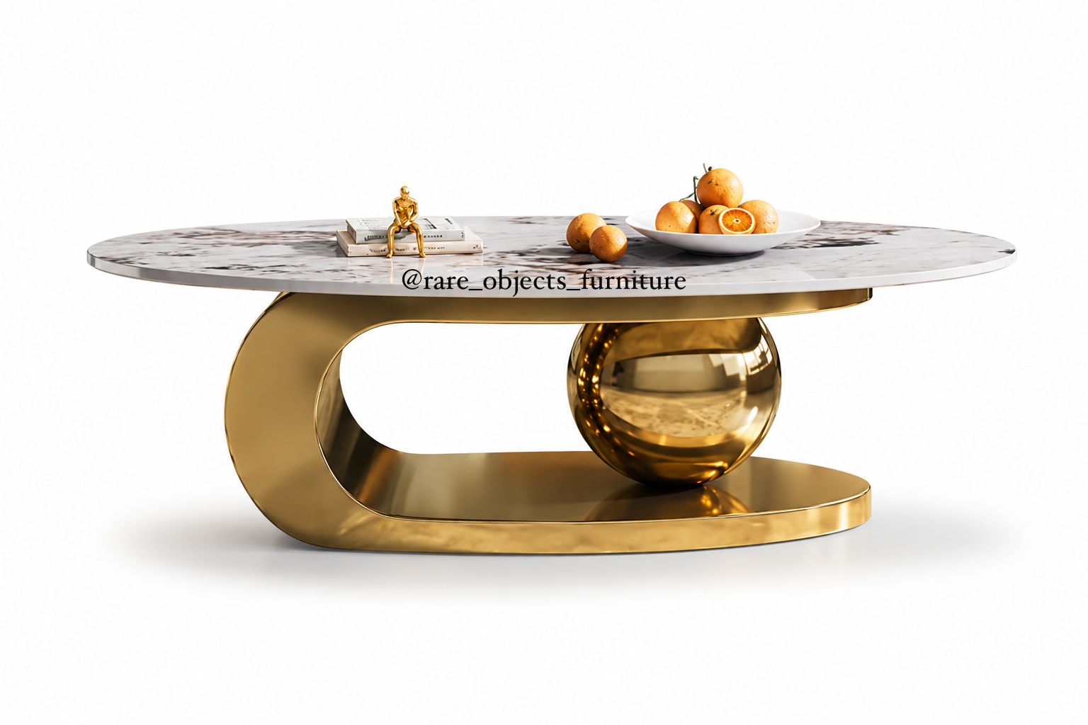Luxury Coffee Table in Gold Base and Oval Stone Top