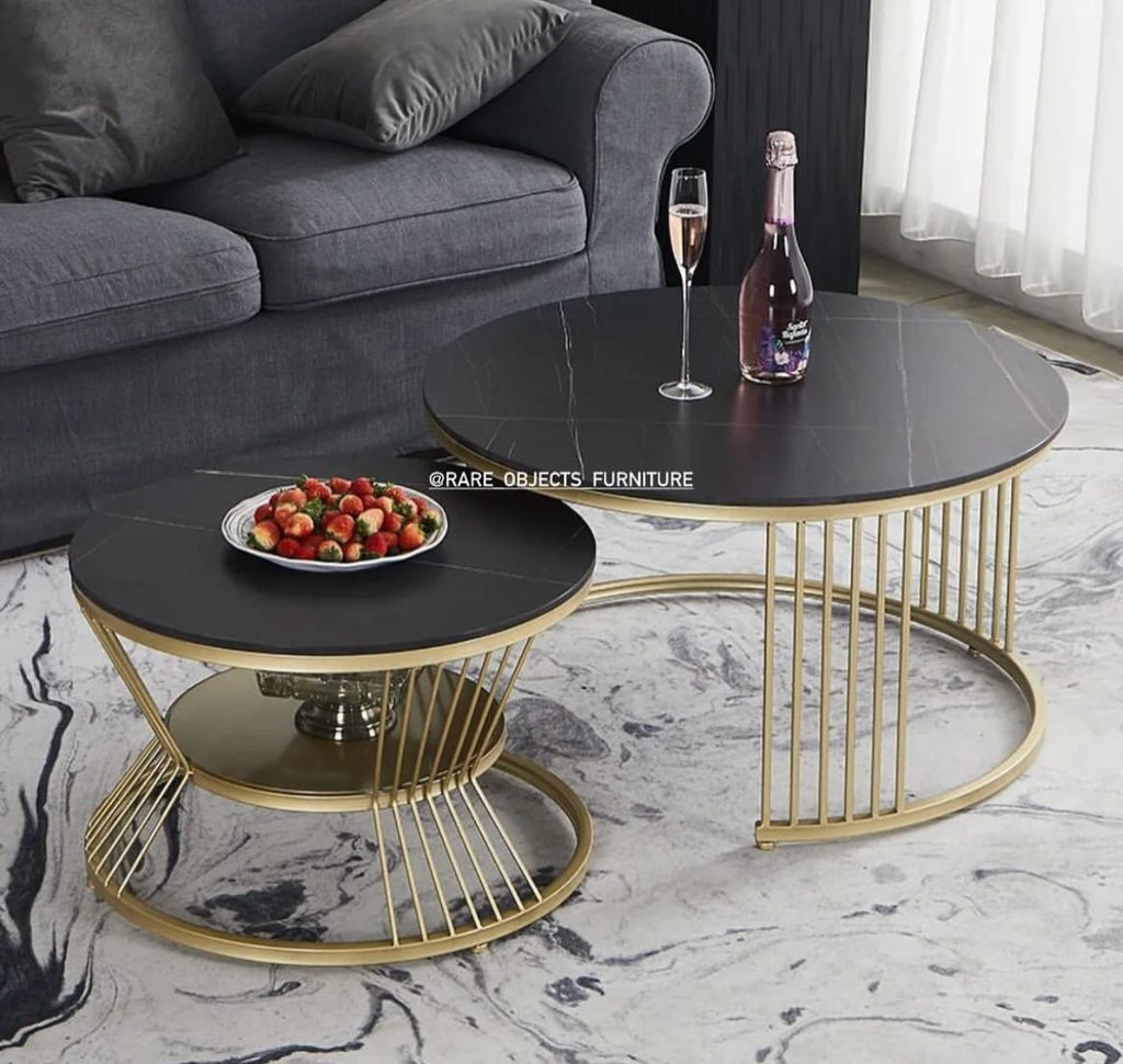 Modern Black and Gold Metal Nesting Coffee Tables (Set of 2)
